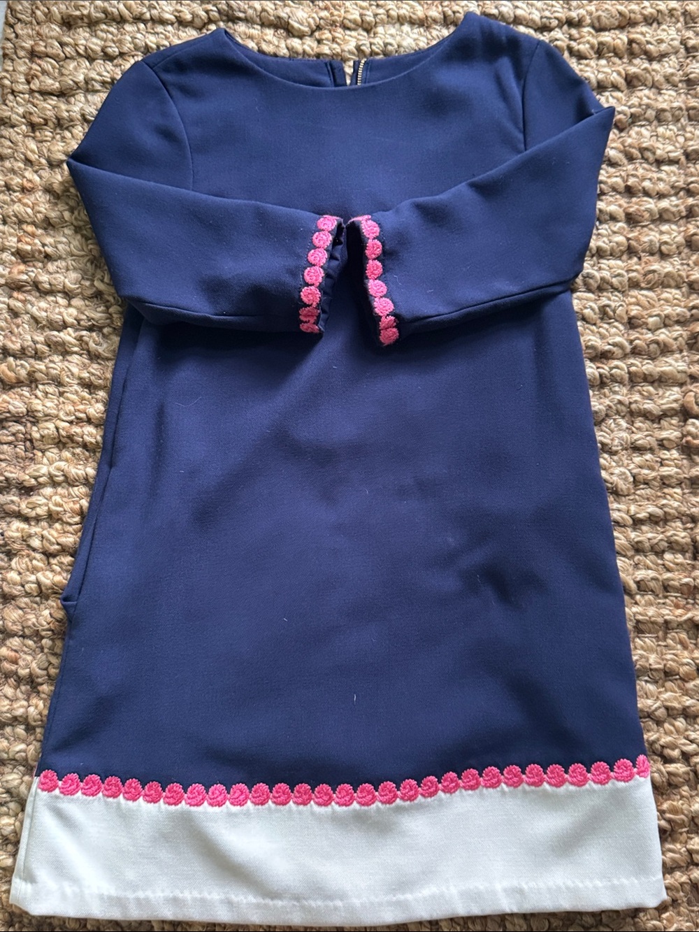 Vineyard Vines Navy Dress with Pink Trim and White Hem